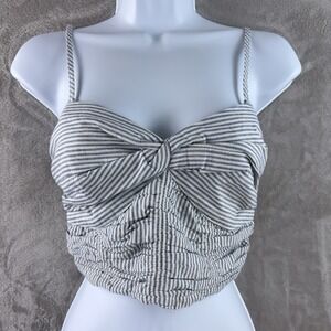 Free People Crop Top Womens XS‎ Blue White Striped Ruched Boho Cute